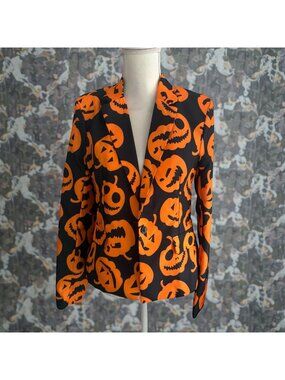 HALLOWEEN Men's Pumpkin Jack O Lantern Print Blazer Jacket Size Medium (38-40)
